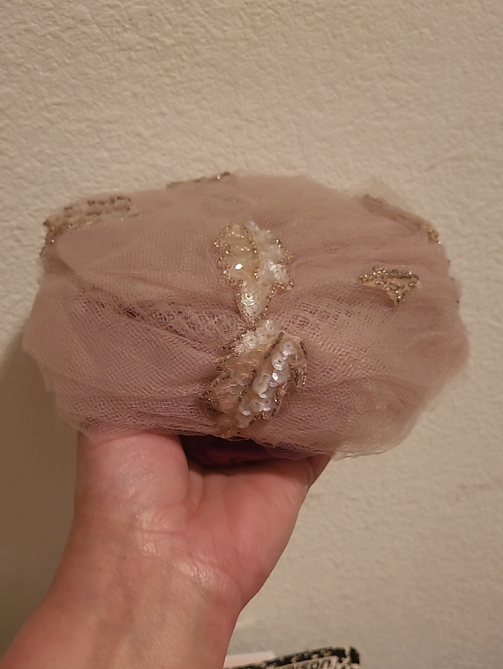 Vintage 1950s Blush Pink Sequin Tulle Fascinator Hat